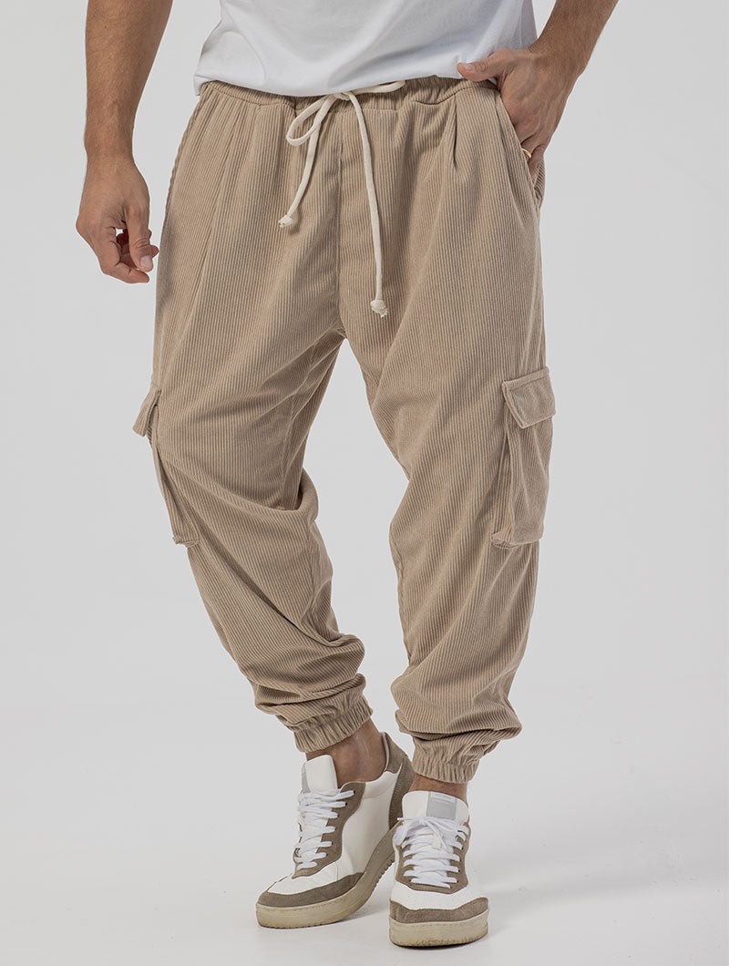 GREG VELVET CARGO PANTS IN BEIGE