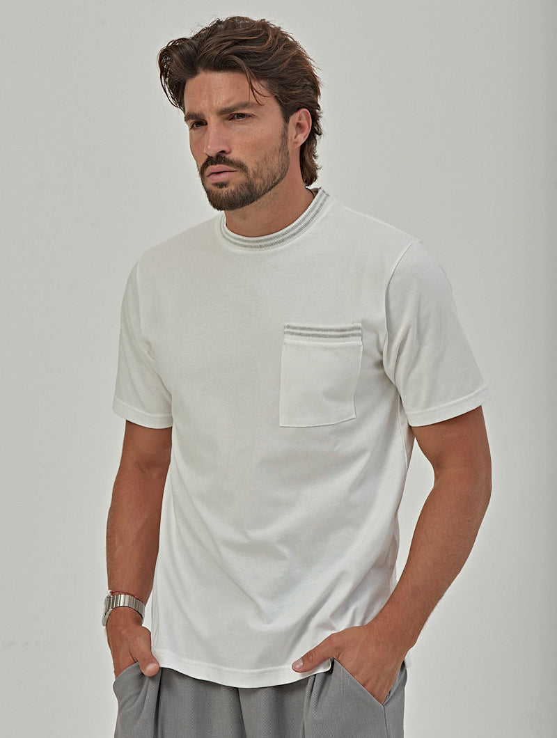 JORGE T-SHIRT CON TASCHINO GRIGIO E PANNA