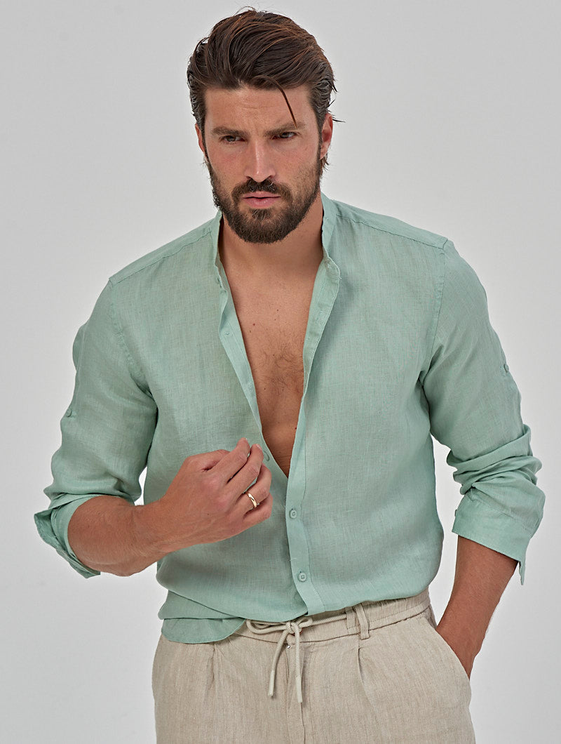OTIS LINEN SHIRT IN GREEN MINT