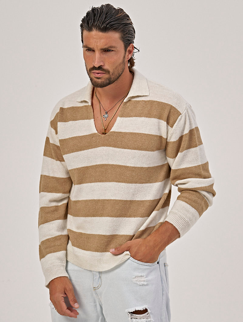 Jersey lana rayas corto blanco-beige