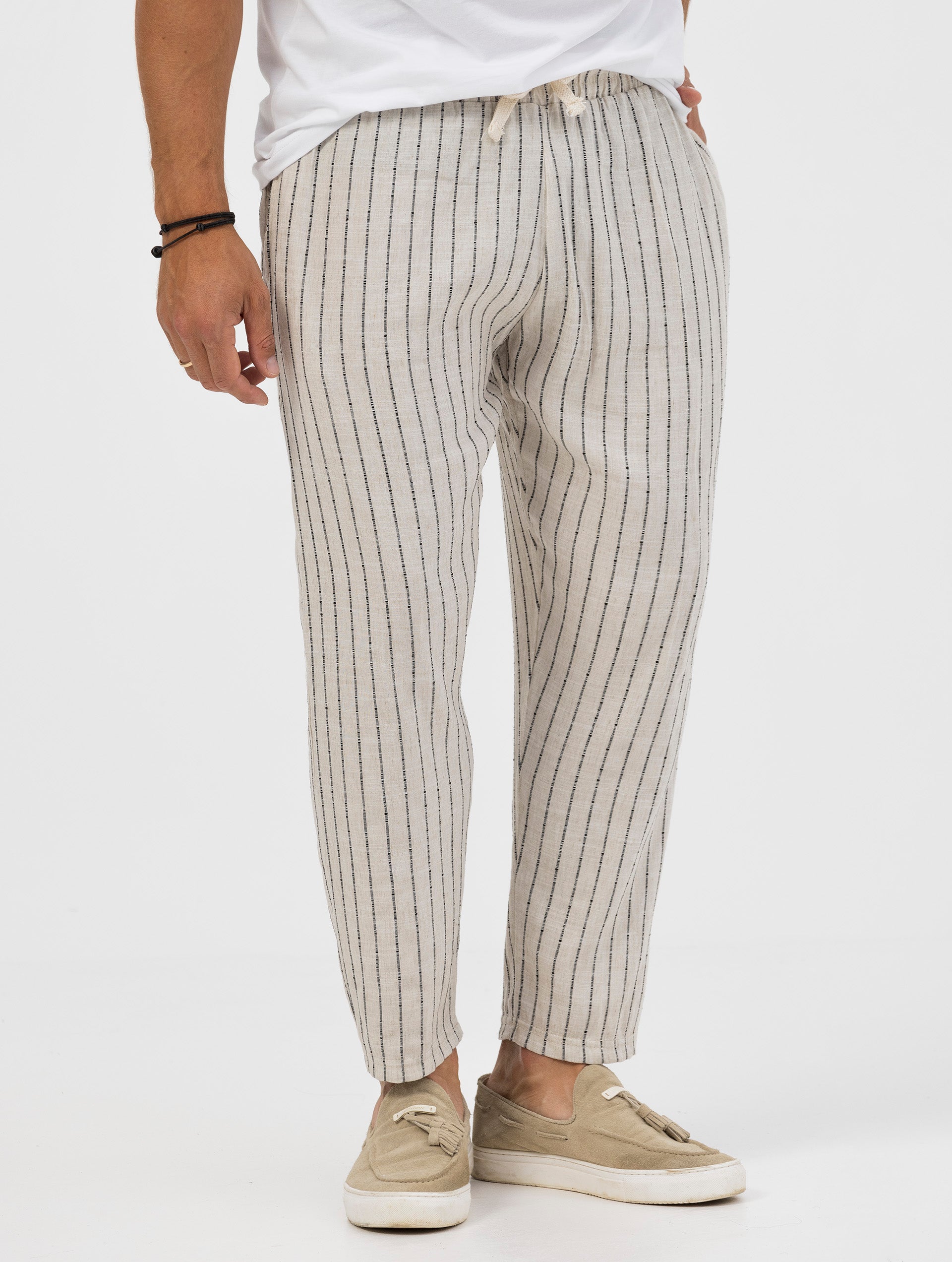 Mens Two Tone Striped Trousers Jack Jones Jet Black Slim Fit