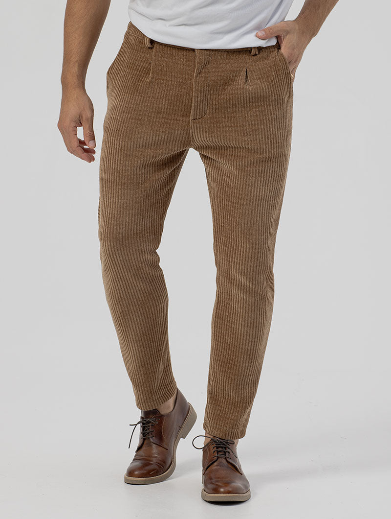 VELVET CASUAL PANTS IN CAMEL - Main Image