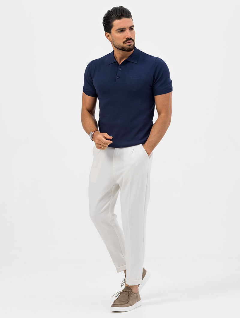 KNITTED SHORT POLO IN BLUE NAVY