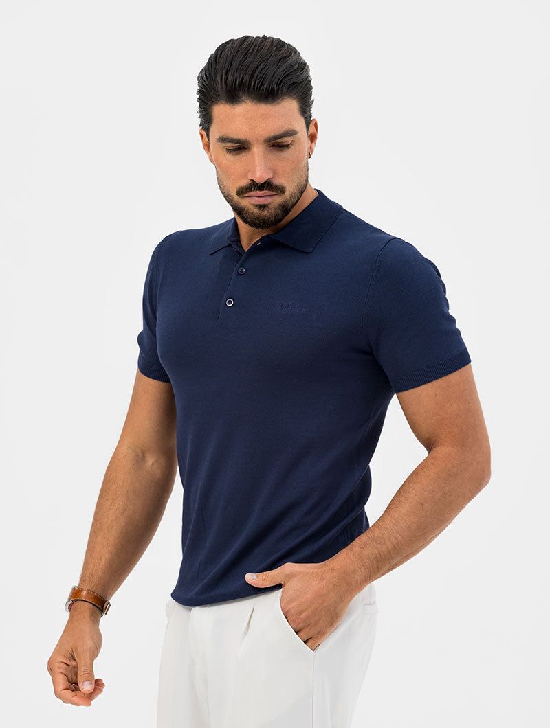 KNITTED SHORT POLO IN BLUE NAVY
