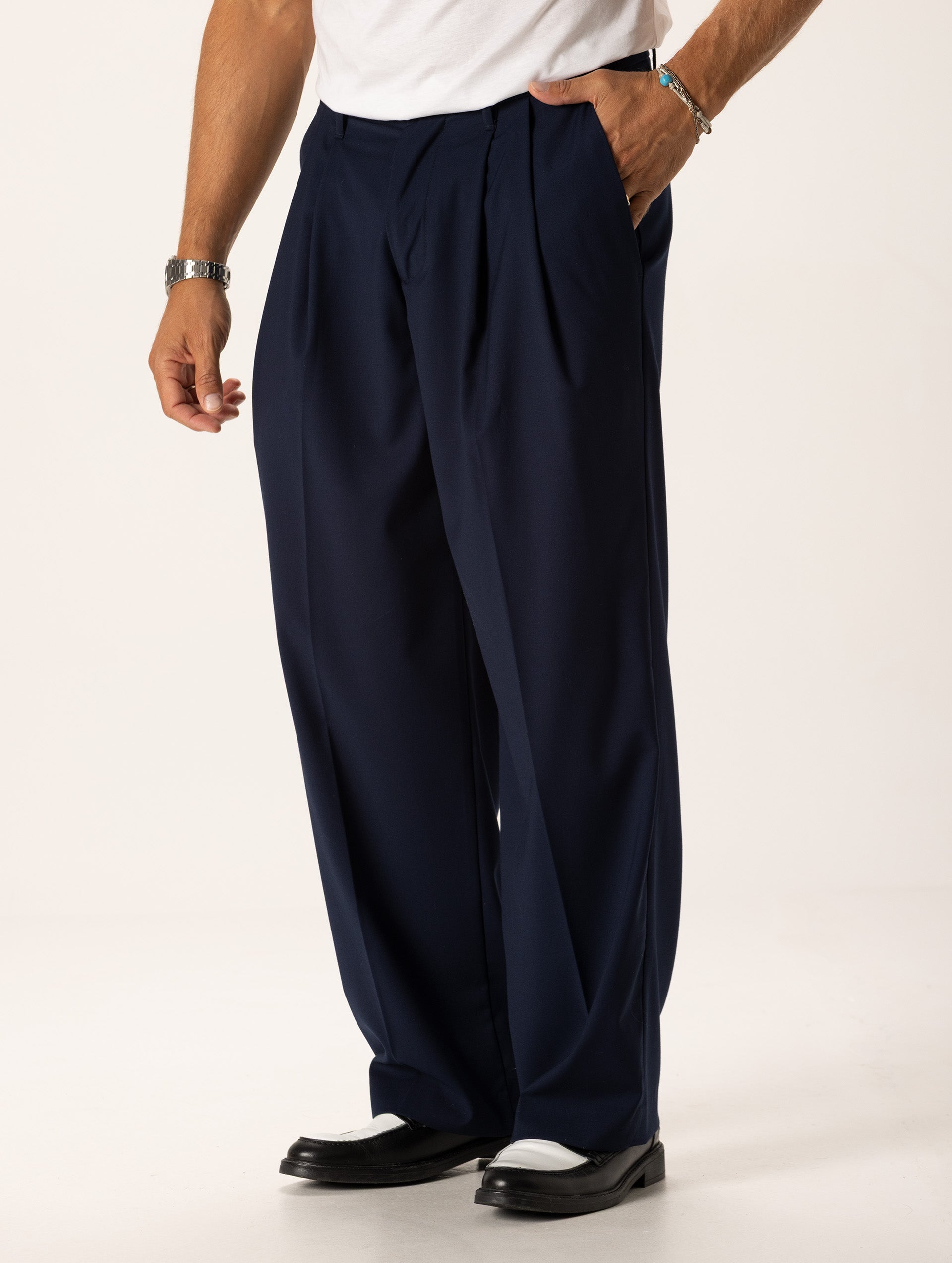 FORMAL WIDE LEG PANTS IN NAVY - Made in Italy | Nohow