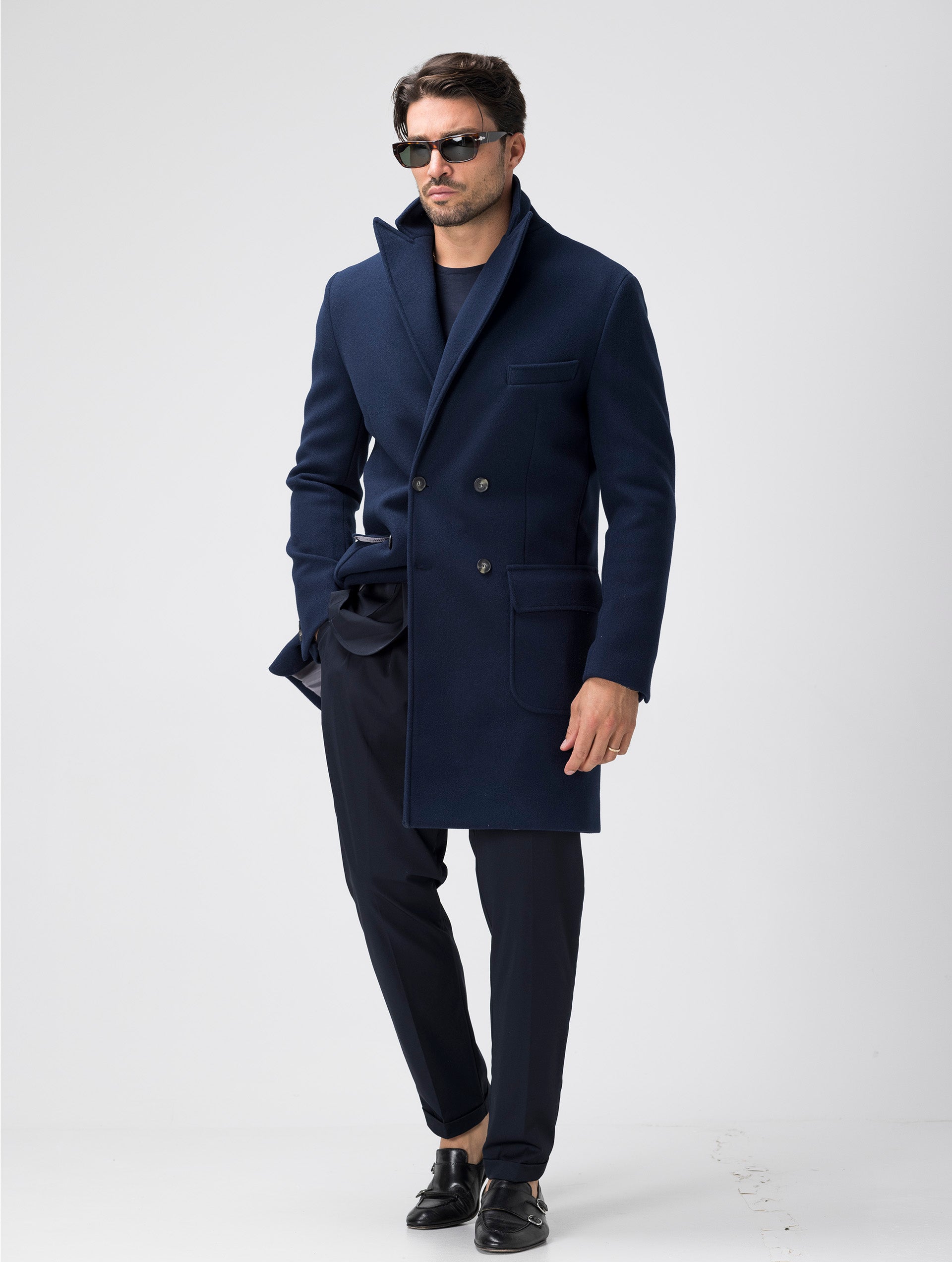 Navy blue single breasted coat hotsell