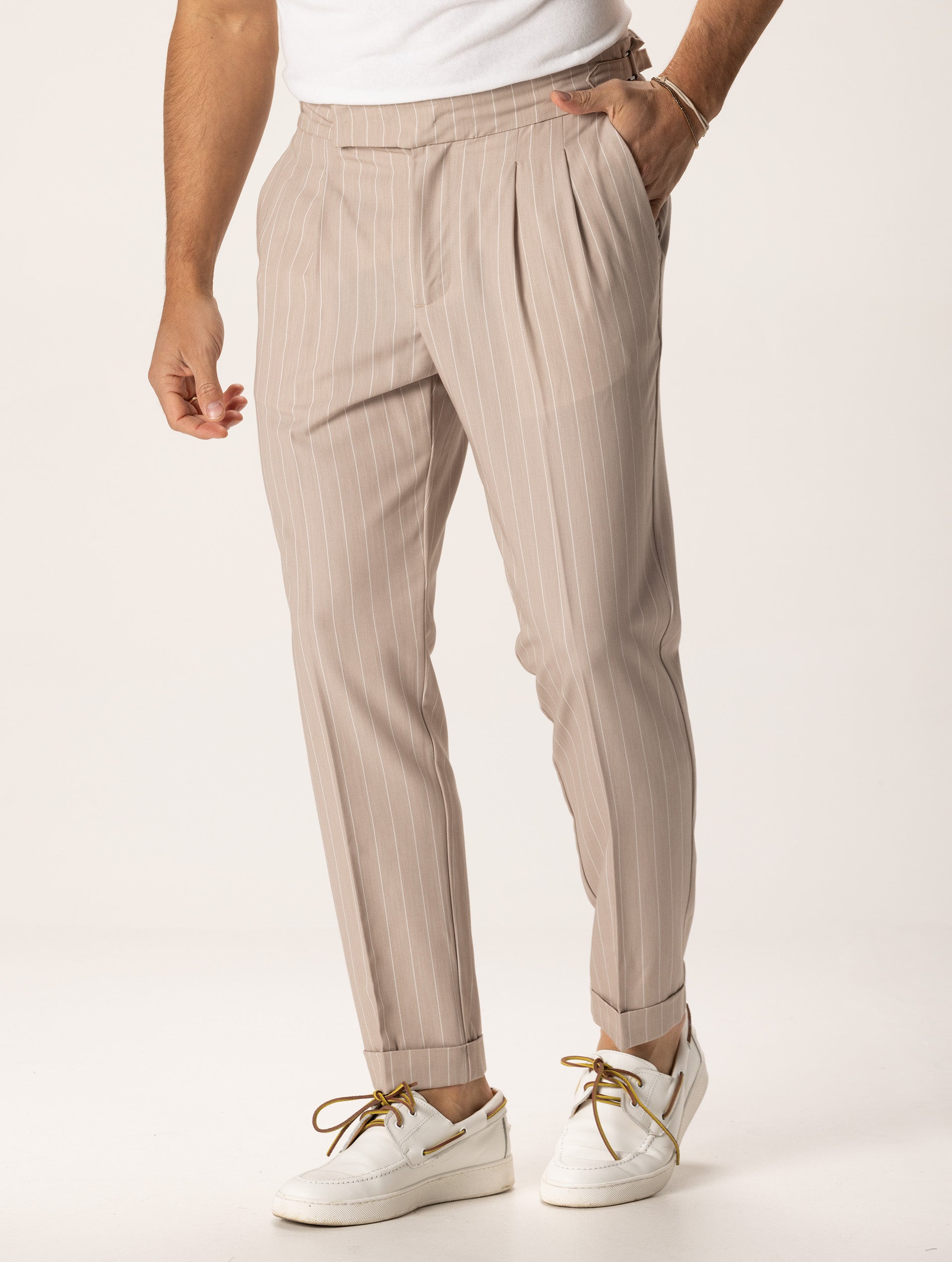 Pinstriped formal pants in beige Pinstriped formal pants in beige