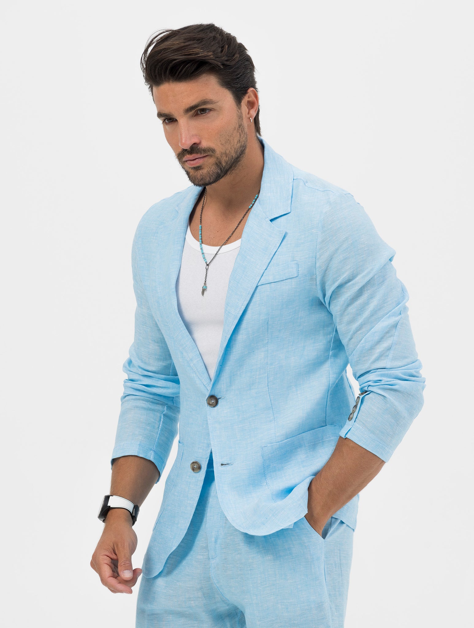 FEDRO SINGLE BREASTED BLAZER IN TURQUOISE