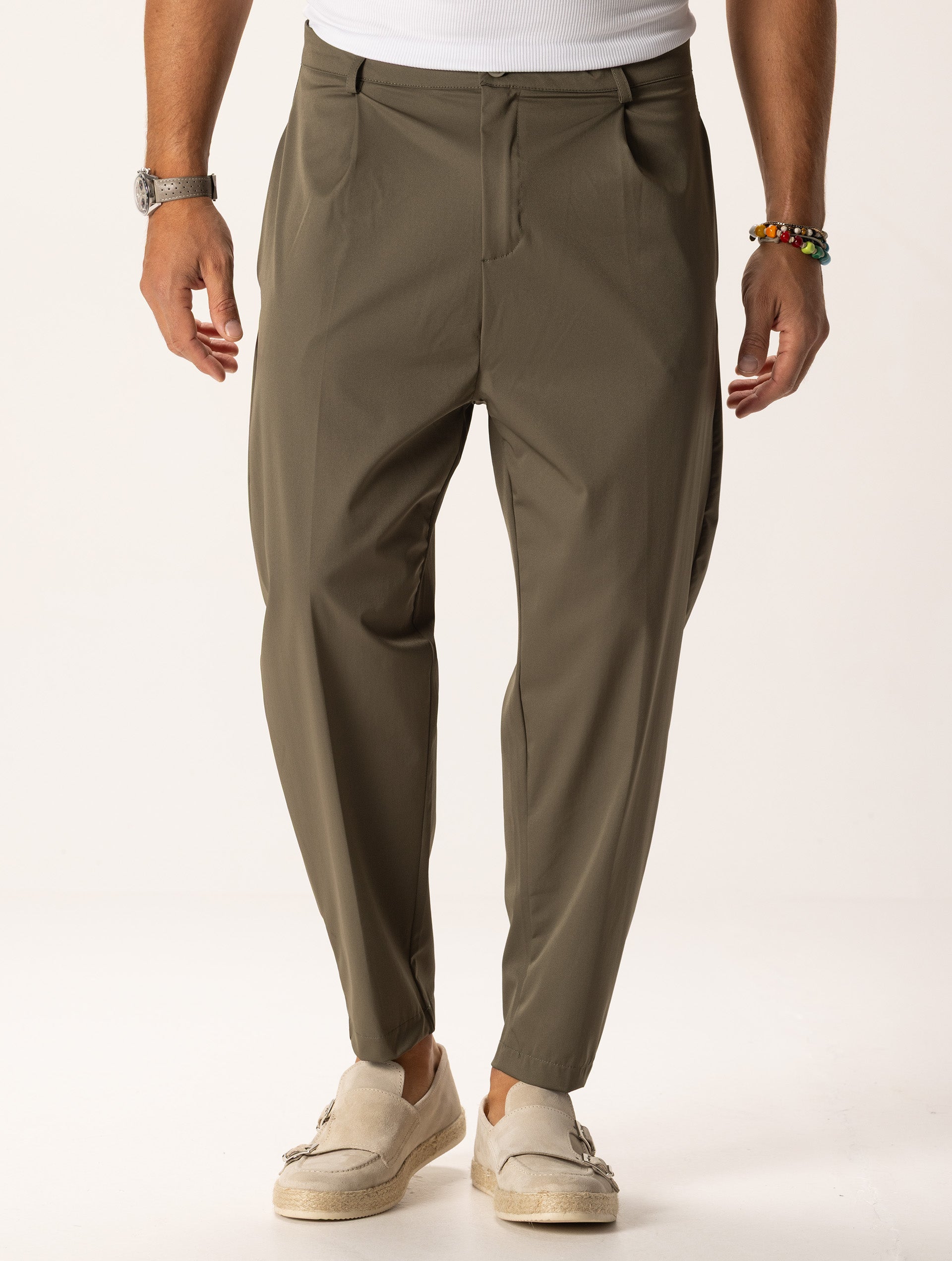 HIRO PANTALON EN TISSU TECHNIQUE VERT - Main Image