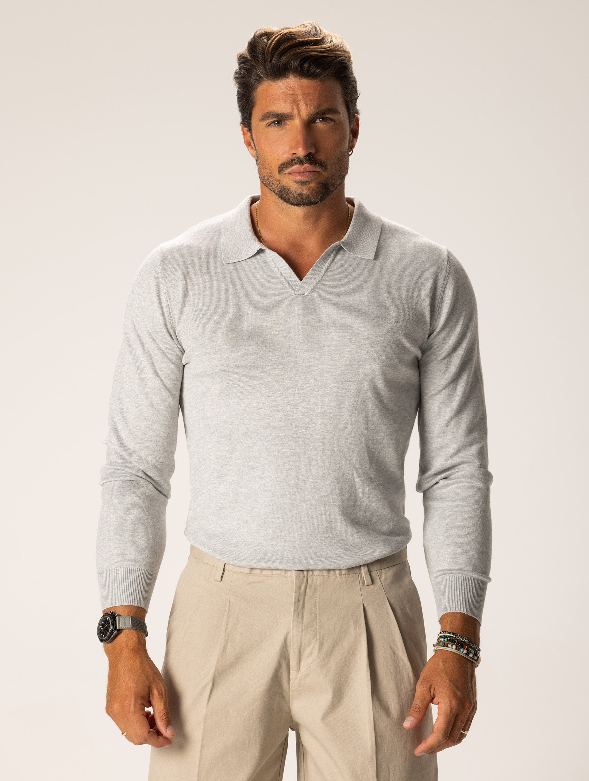 Polo Sweater Buttonless in Light Grey Polo Sweater Buttonless in Light Grey