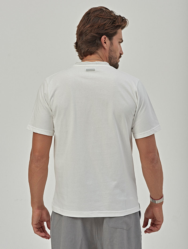 JORGE POCKET T-SHIRT IN CREAM AND GREY