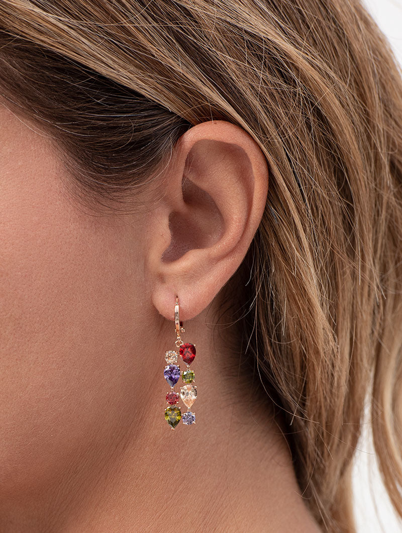 ROSE GOLD EARRINGS WITH MULTICOLOR PENDANT
