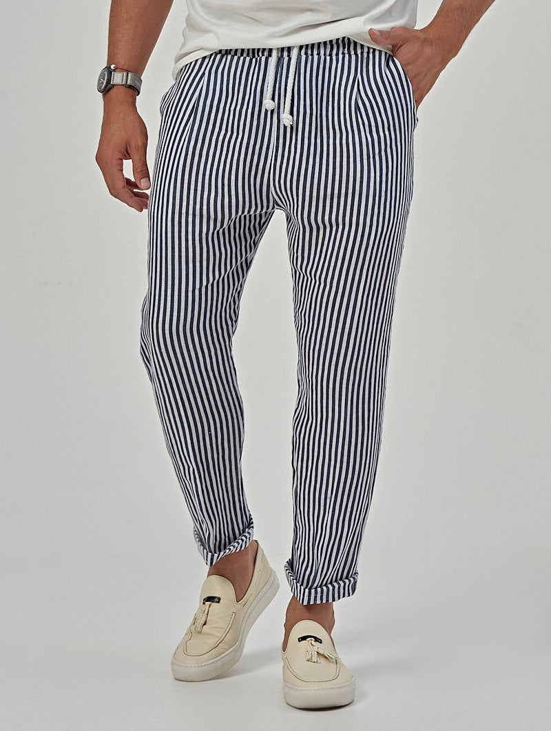 EZRA CASUAL PANTS IN WHITE AND BLUE