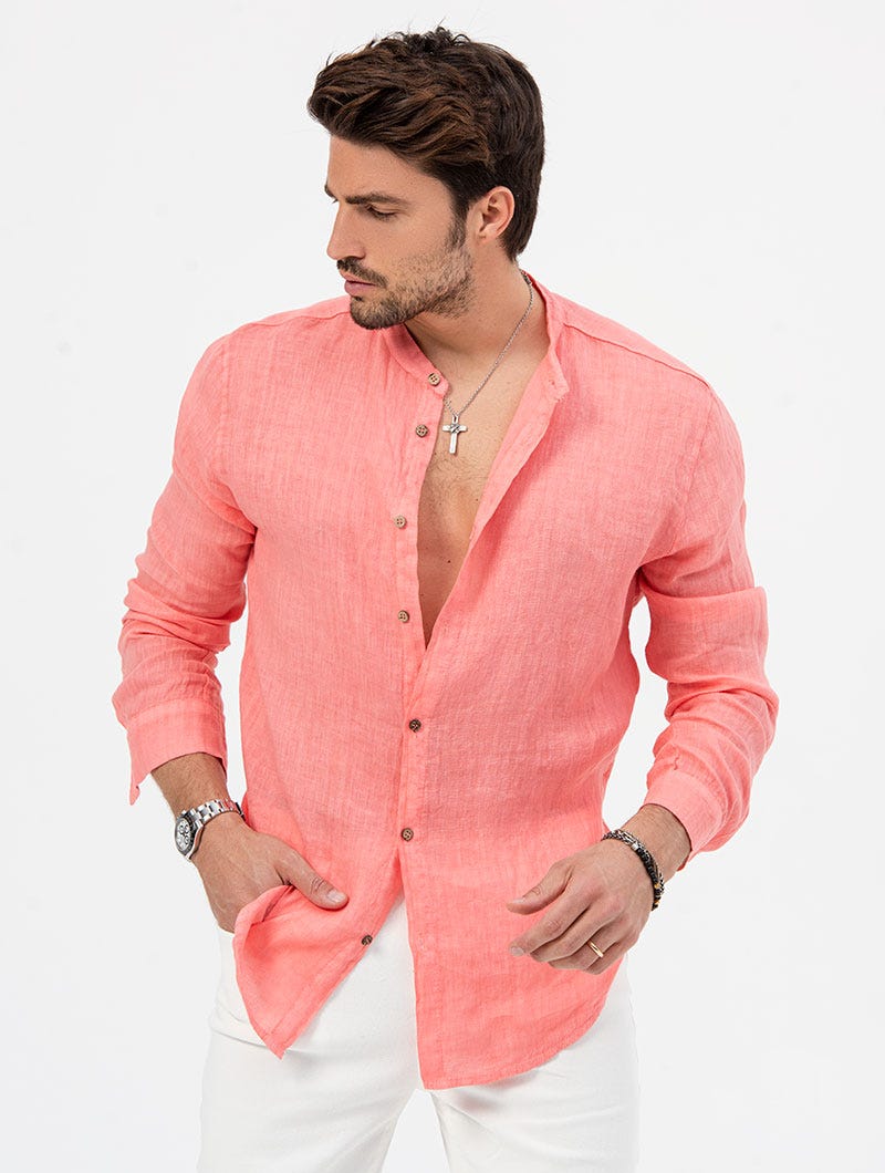 coral dress shirt Linen shirt in coral