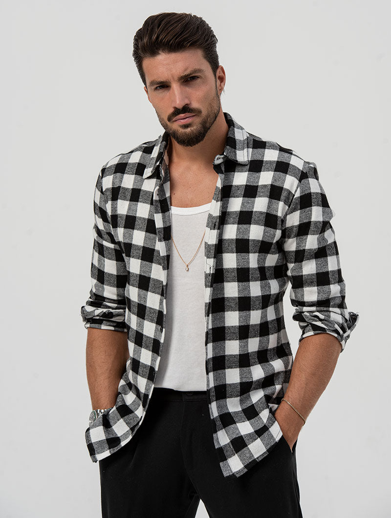 SIMON CHECKED SHIRT IN BLACK AND WHITE