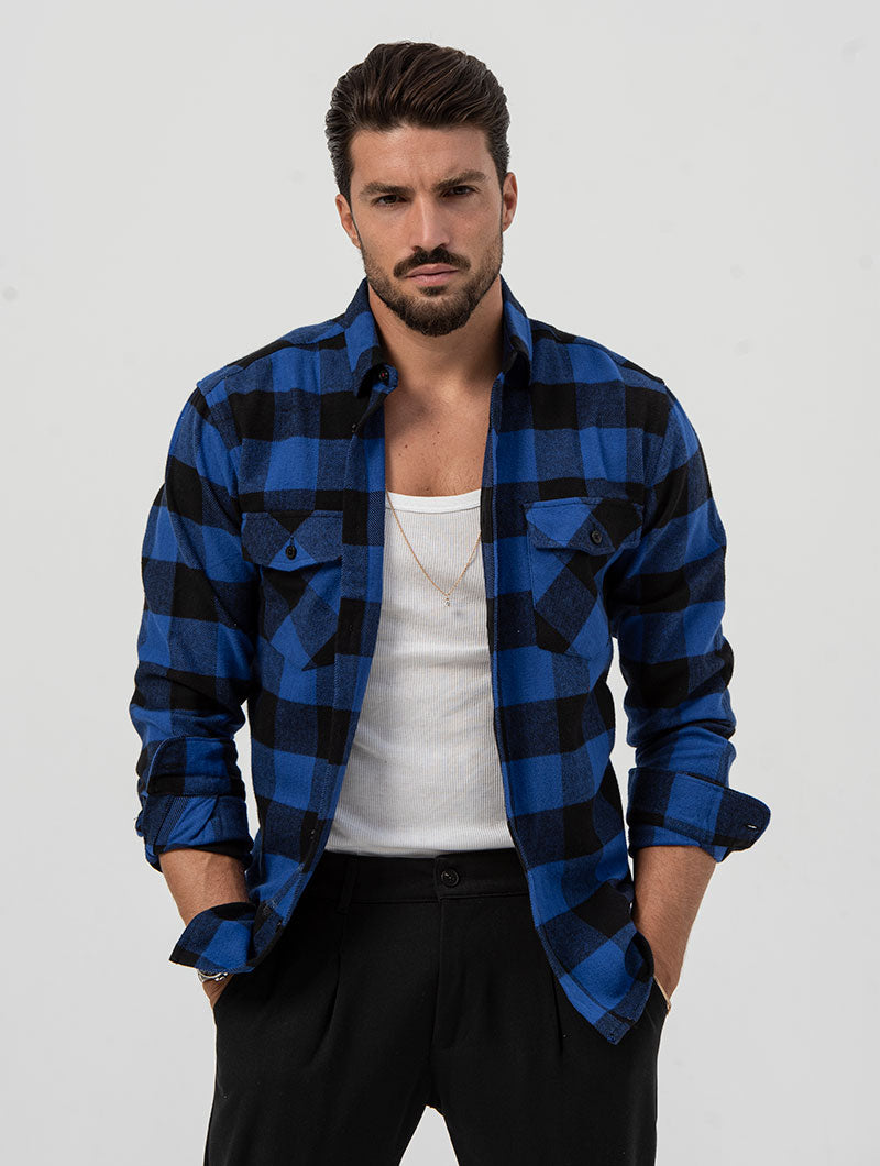 AIDEN CHECKED SHIRT IN BLUE AND BLACK