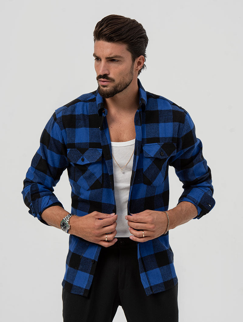 AIDEN CHECKED SHIRT IN BLUE AND BLACK