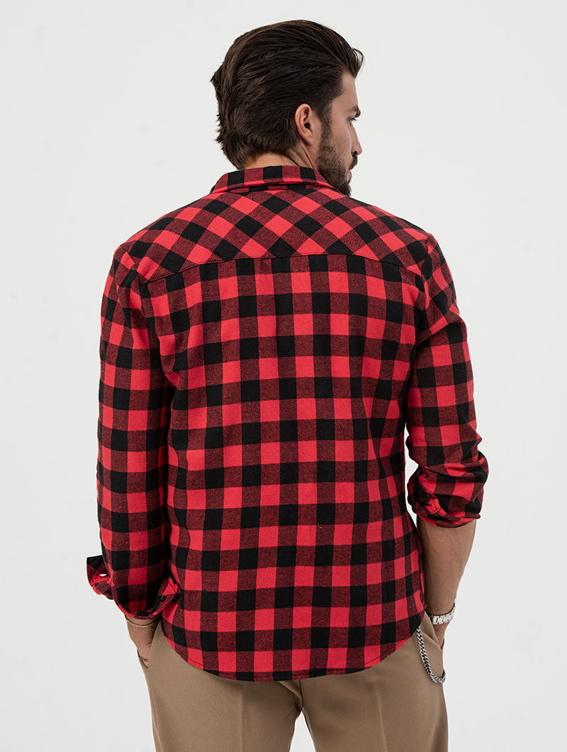 SIMON CHECKED SHIRT IN BLACK AND RED