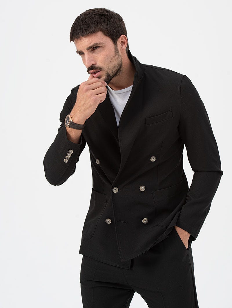 LINCOLN DOUBLE BREASTED BLAZER IN BLACK