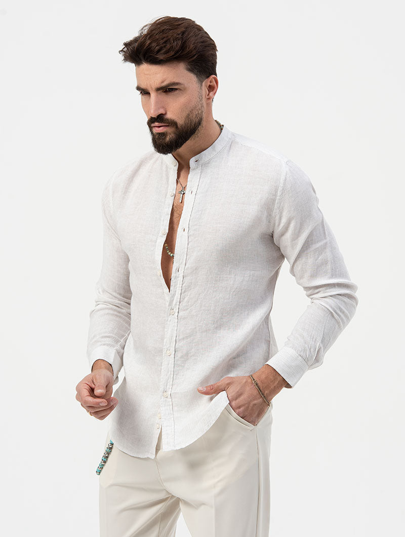 MICHAEL STRIPED SHIRT IN WHITE AND BEIGE