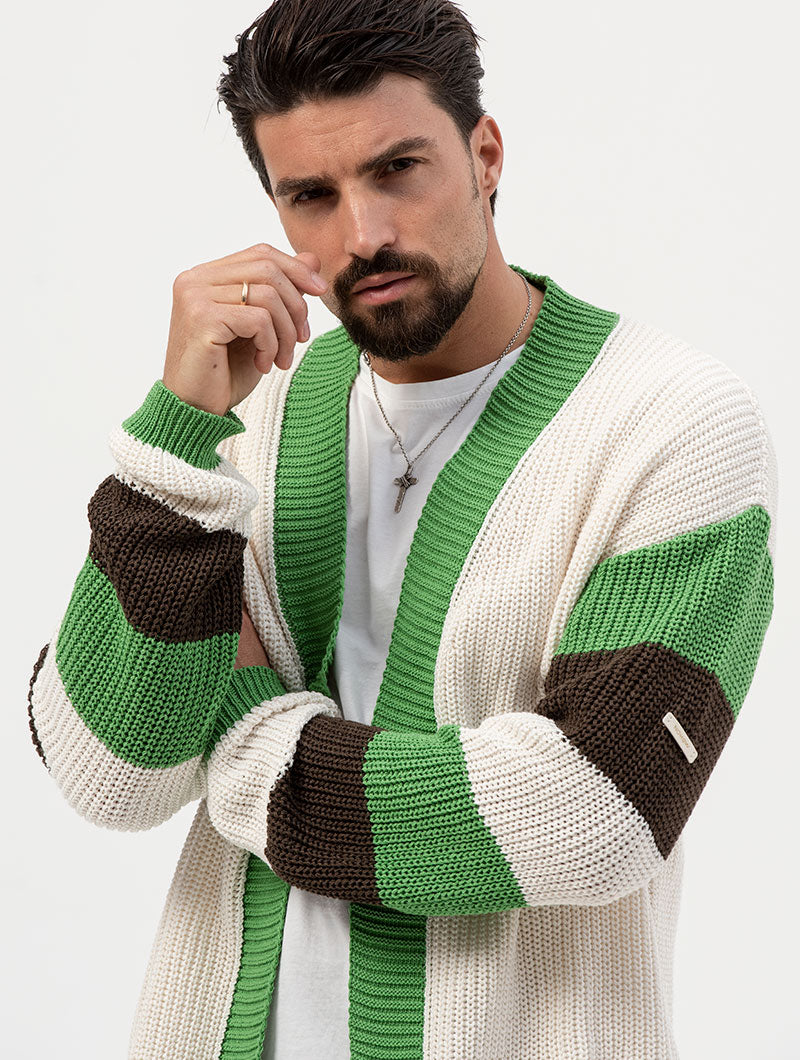 BEAU CARDIGAN IN CREAM, BROWN AND GREEN