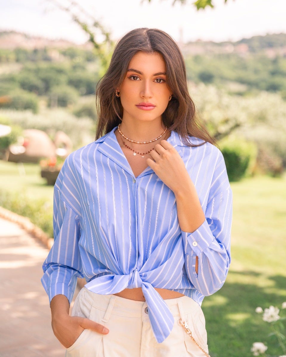 ELOISE STRIPED SHIRT IN WHITE AND LIGHT BLUE
