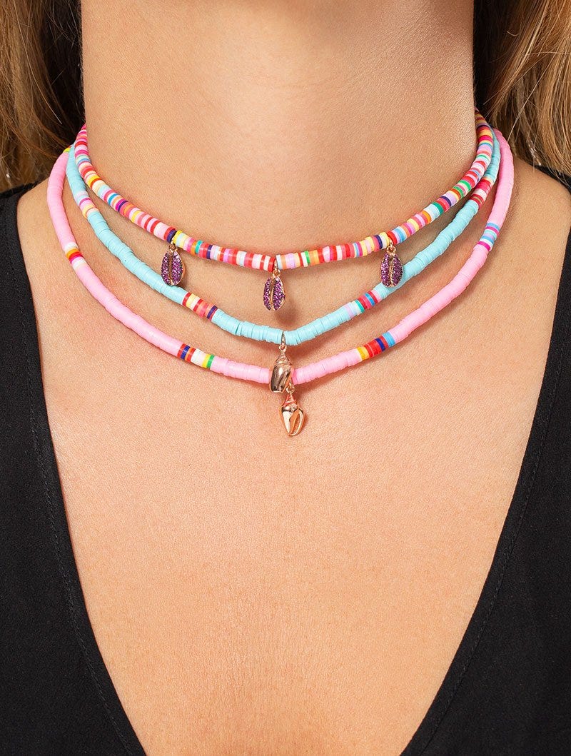 CANDY NECKLACE IN MULTICOLOR WITH SHELL CHARMS AND ROSE ZIRCONS