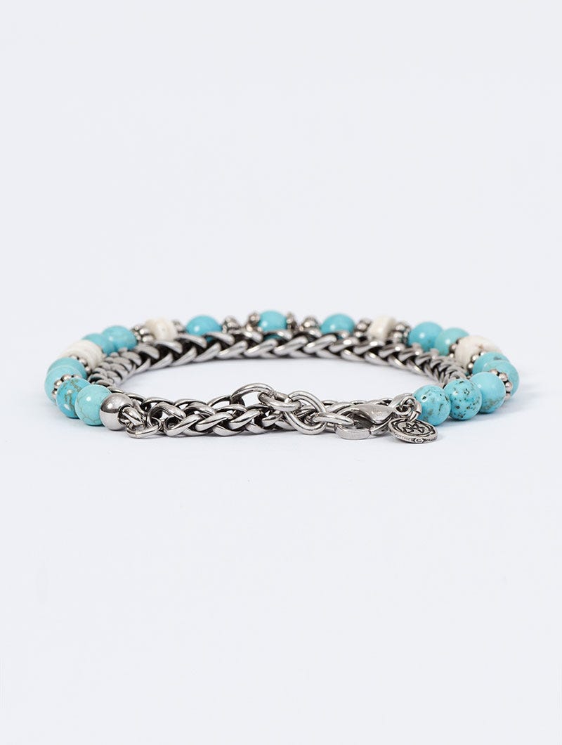 ZURI DOUBLE CHAIN BRACELET IN WHITE AND TURQUOISE