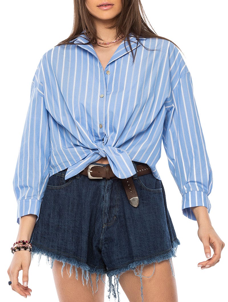 ELOISE STRIPED SHIRT IN WHITE AND LIGHT BLUE