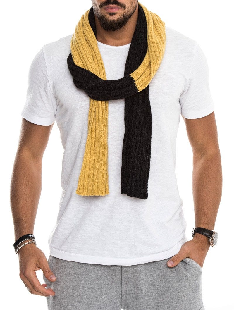 VELIA TWO-TONE RIBBED SCARF IN YELLOW AND GREY