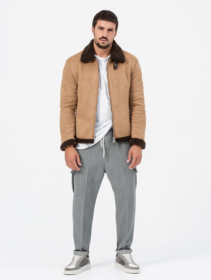 JACOB SHEARLING JACKET IN CAMEL AND BROWN