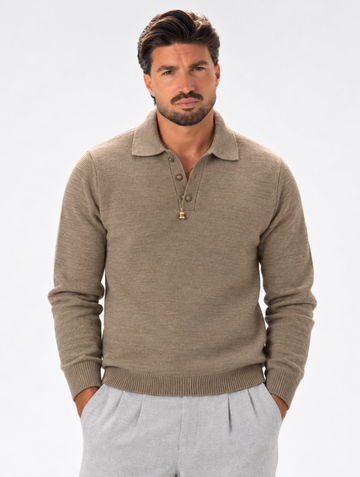 KNITTED POLO IN KHAKI