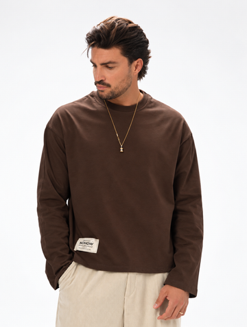 BOXI LONG SLEEVE T-SHIRT IN BROWN