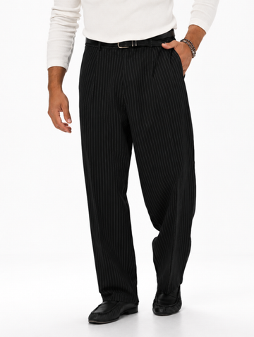 PANTALONES CASUALES DE RAYAS FINAS EN NEGRO