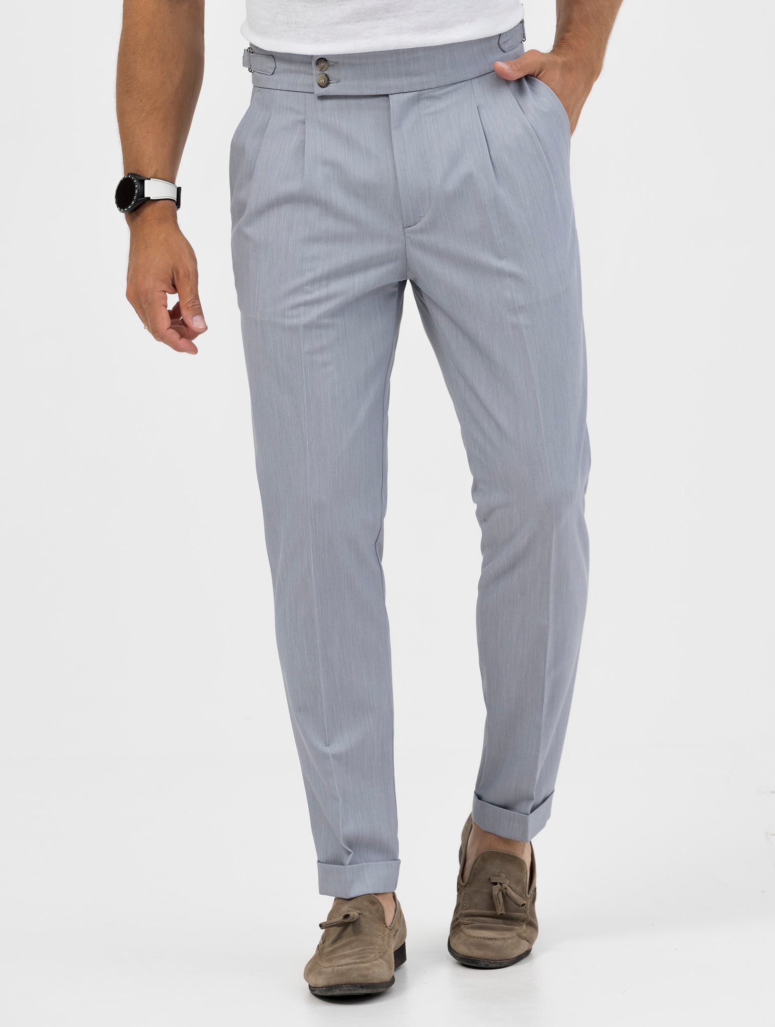 CALEB DOUBLE PINCES PANTS IN GREY