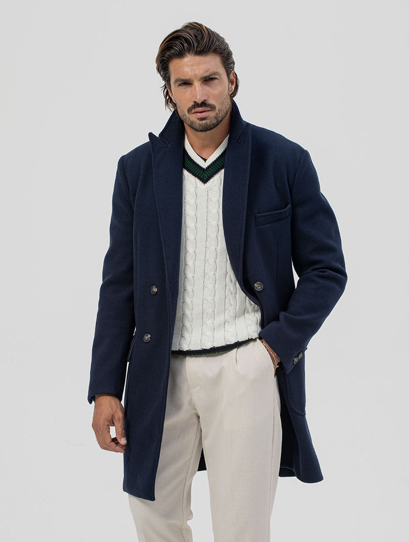 REMY DOUBLE BREASTED COAT IN BLUE NAVY