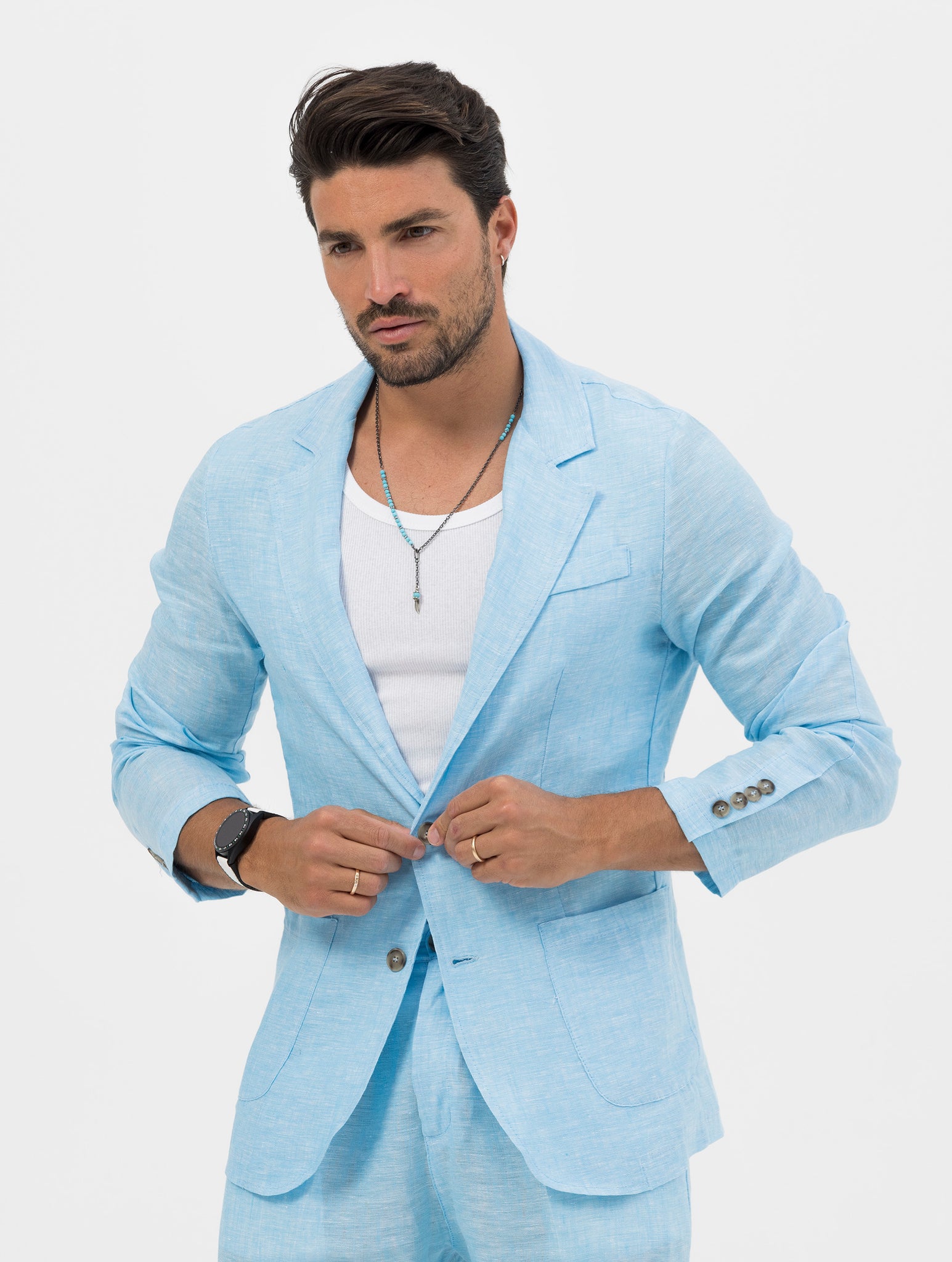 FEDRO SINGLE BREASTED BLAZER IN TURQUOISE