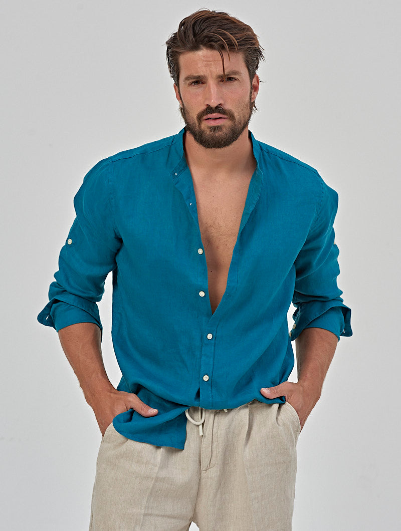 OTIS LINEN SHIRT IN GREEN OIL - Main Image