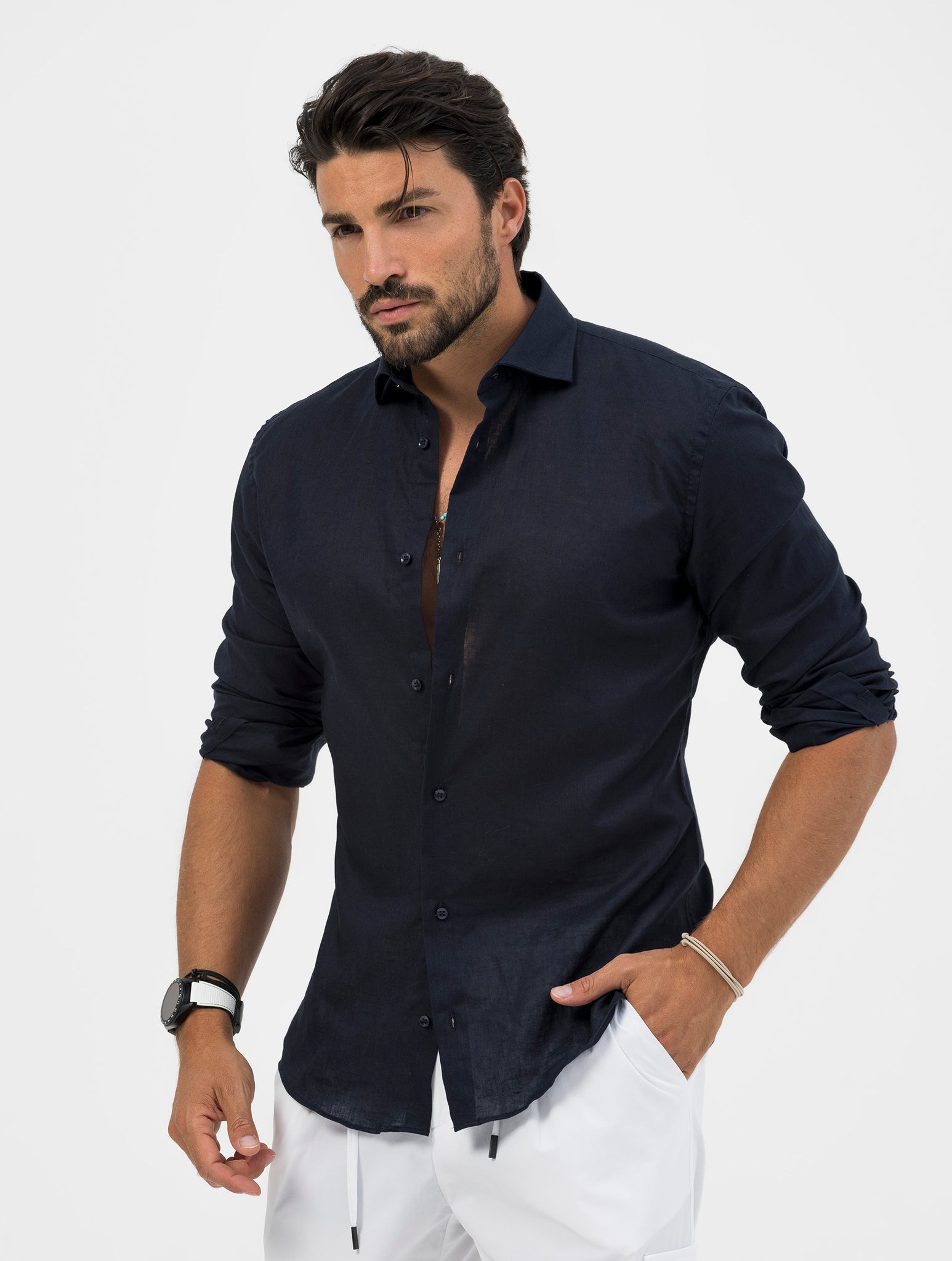 BLUE LINEN SHIRT REGULAR FIT BLUE LINEN SHIRT REGULAR FIT