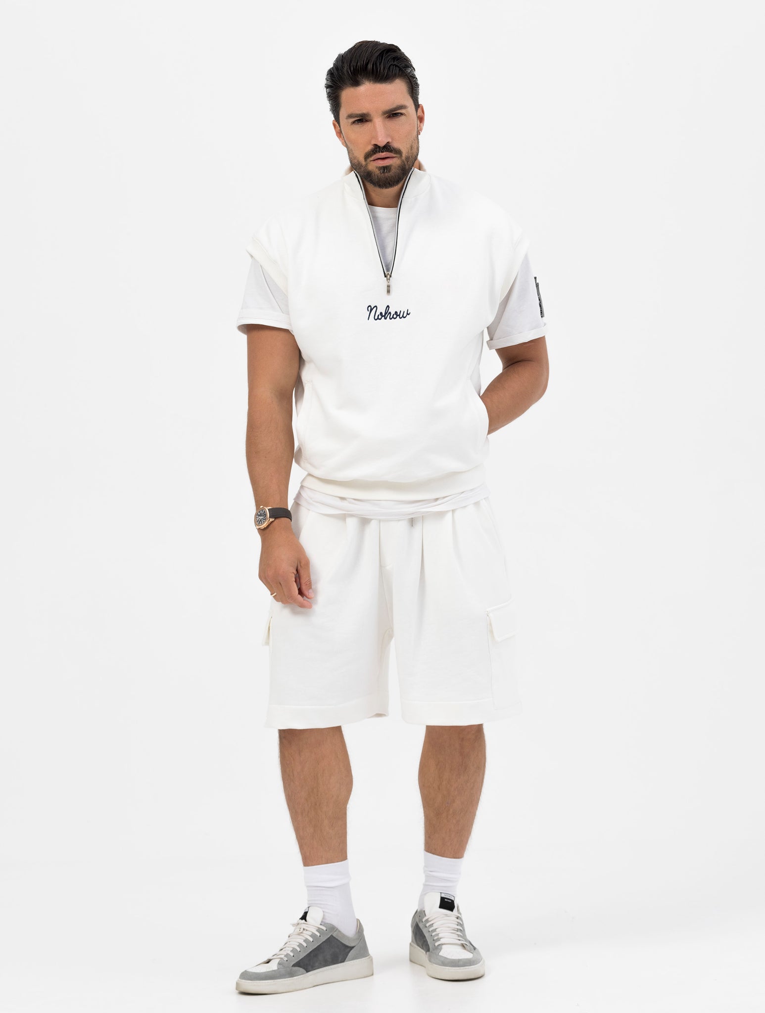 BRODIE SLEEVELESS SWEATSHIRT IN WHITE