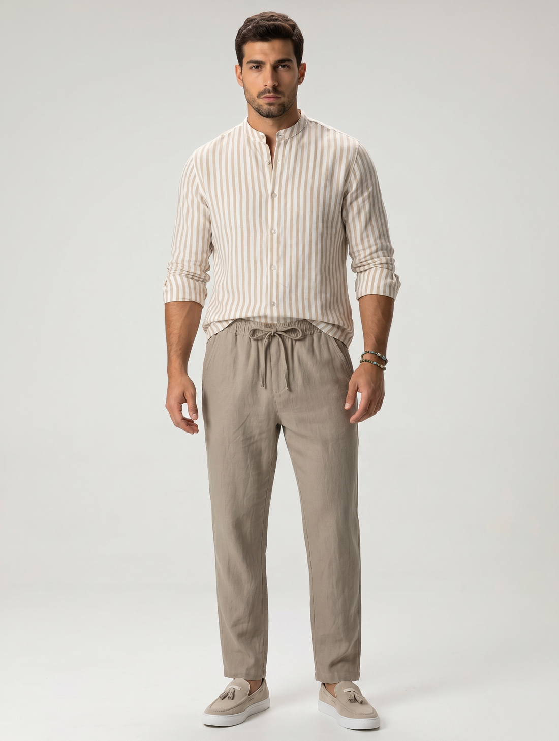 KOREAN STRIPED SHIRT IN BEIGE