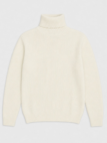 ROLLNECK ENGLISH RIB KNIT SWEATER IN WHITE