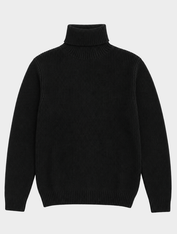 ROLLNECK ENGLISH RIB KNIT SWEATER IN BLACK