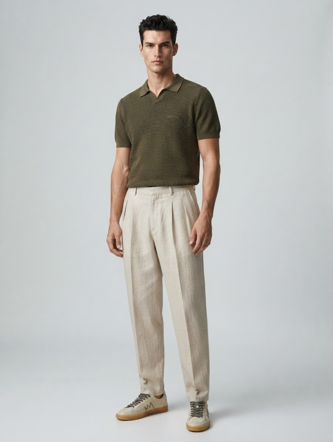 KNIT POLO BUTTONLESS IN ARMY GREEN