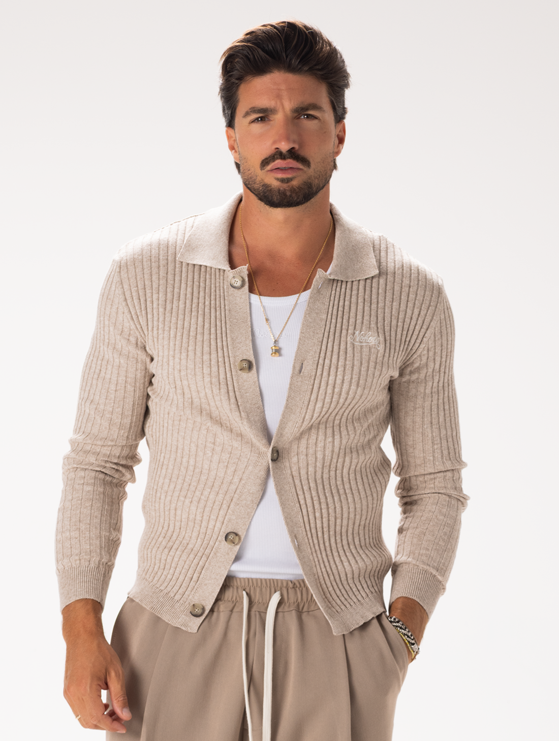 RIBBED CARDIGAN IN ECRU
