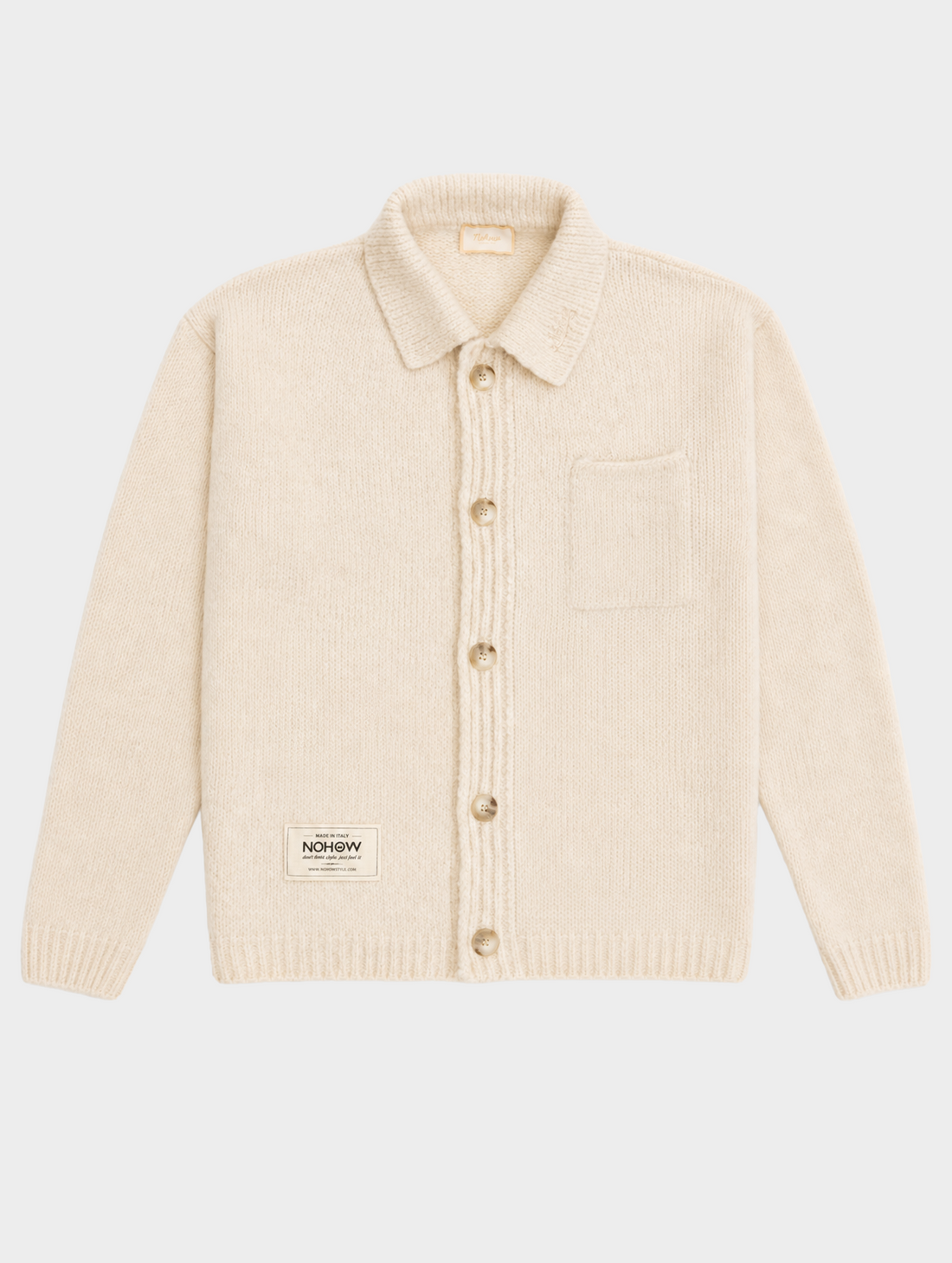 WOOL CARDIGAN WITH POCKET IN MILK