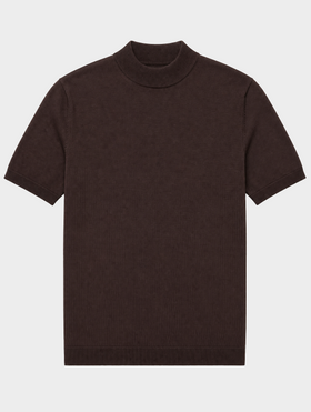 T-SHIRT MIT HOHEM RUNDHALSAUSSCHNITT AUS STRICK IN BRAUN