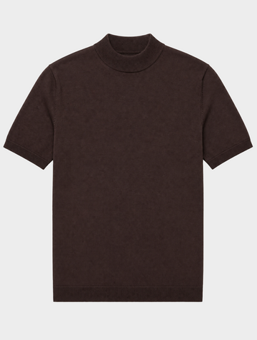 T-SHIRT CON GIROCOLLO ALTO IN MAGLIA MARRONE
