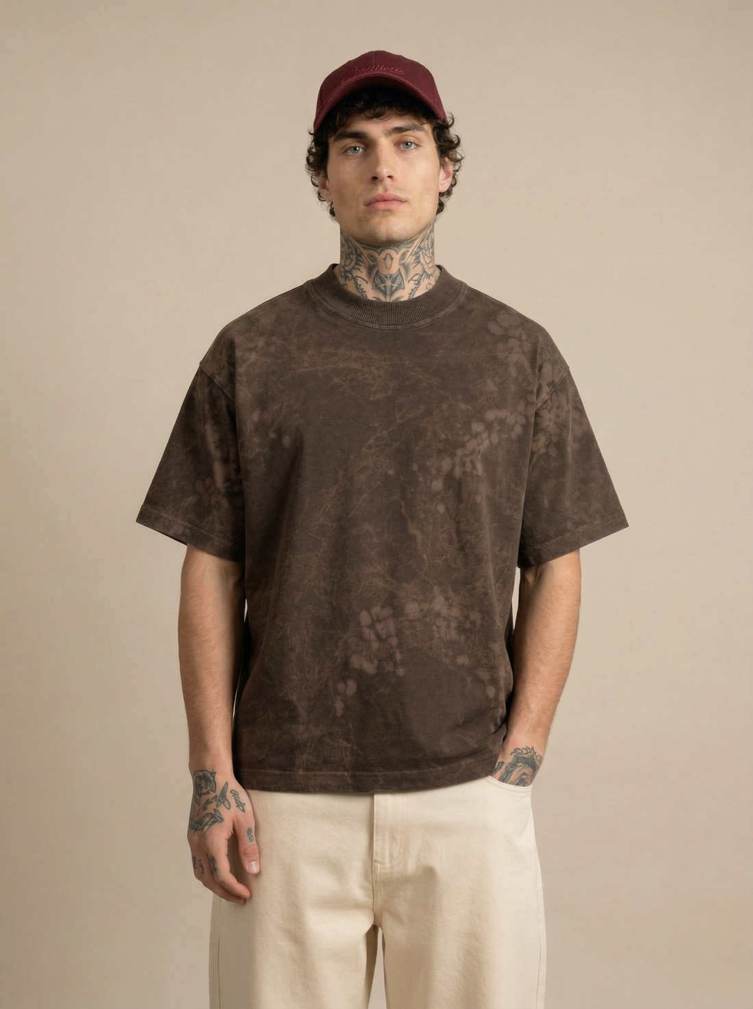 ACID-WASH T-SHIRT IN BROWN