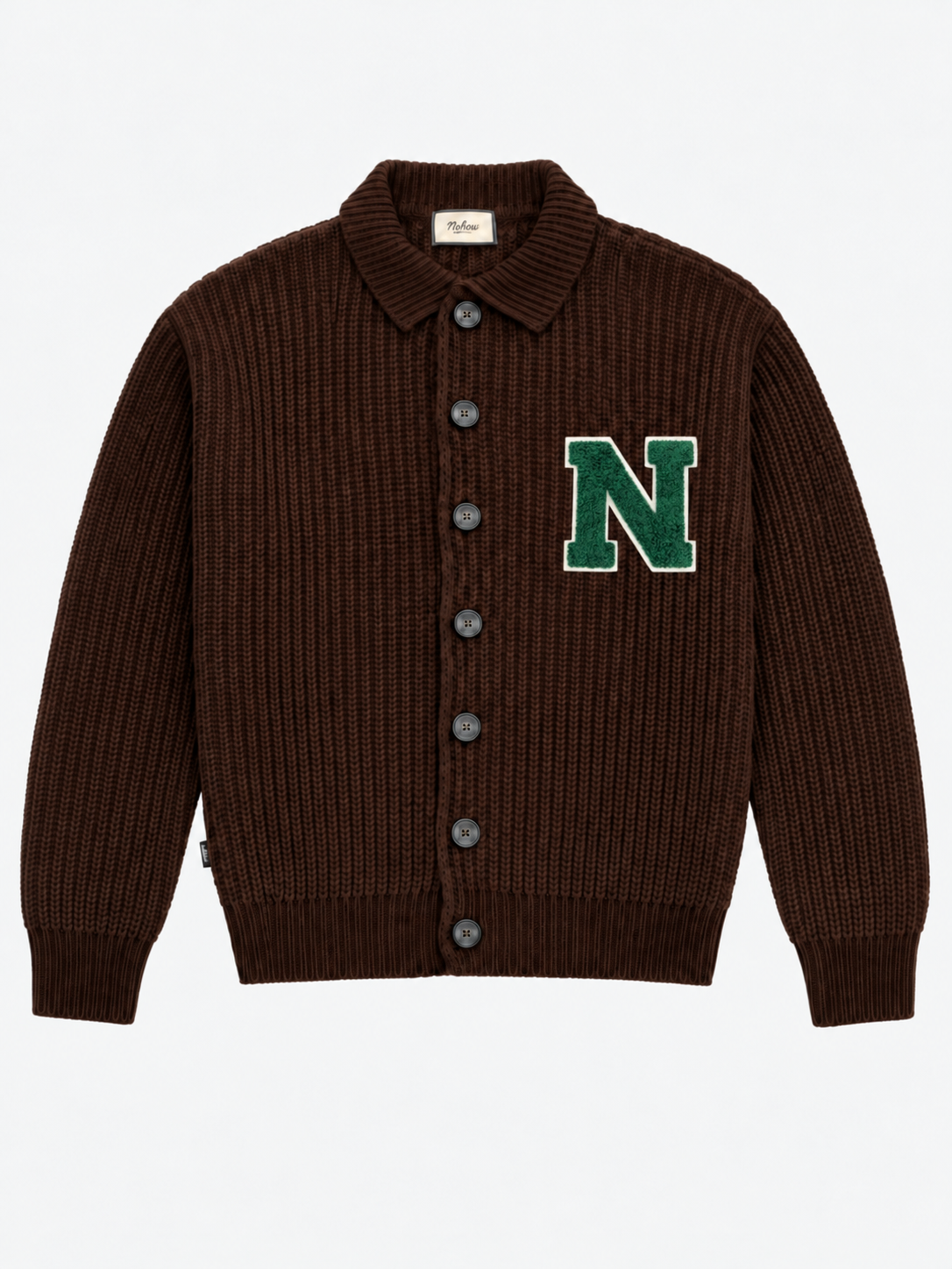 ENGLISH RIB KNIT CARDIGAN IN BROWN